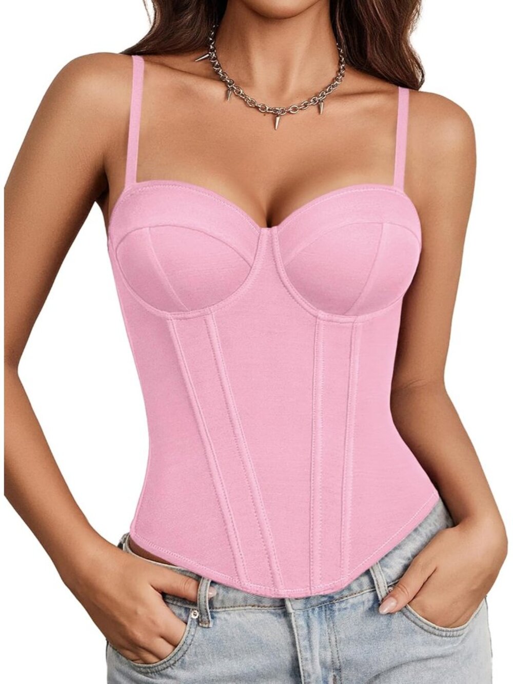 Women's Pink Sweetheart Neck Adjustable Straps Underwire Bustier Sexy Corset Top